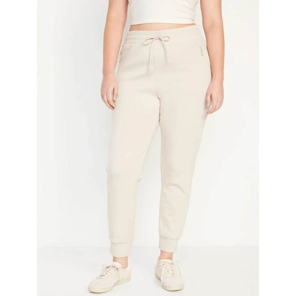 Old Navy Dynamic Fleece Jogger Sweatpants Women XXL Ivory Pull On Drawstring NEW